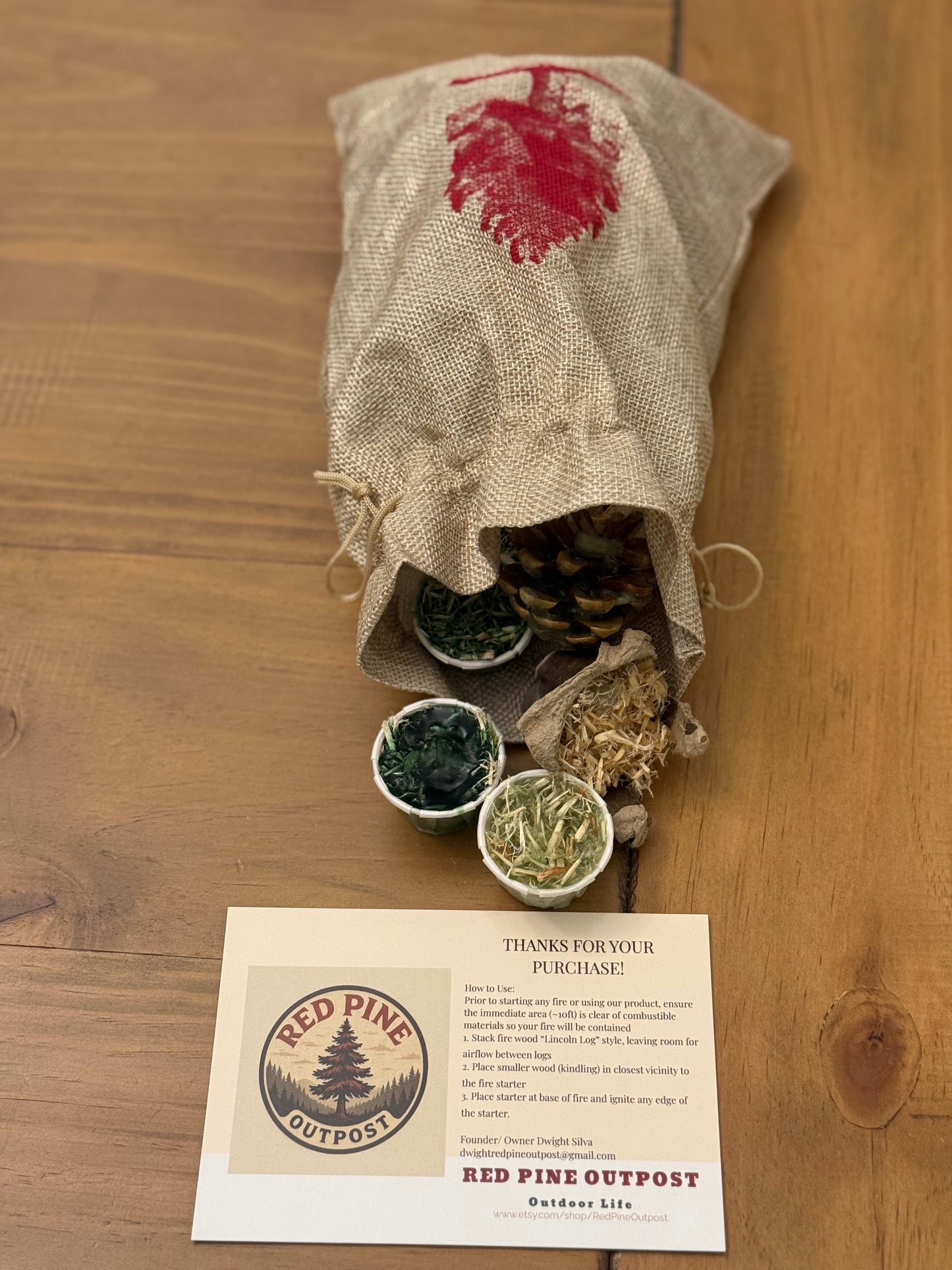 Decorative Burlap Sack and 18 Variety Fire Starters